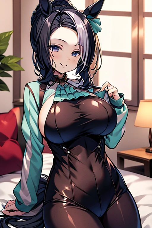 charm,Sexy,Married Woman,Side braids,black hair,blush,Shy,Lipstick,Wear earrings on one side,stockings,Large Breasts,cleavage,Cleavage,bedroom,It was dark all around,Sweat,Blue lace,Blue lace,Blue lace手套,bite