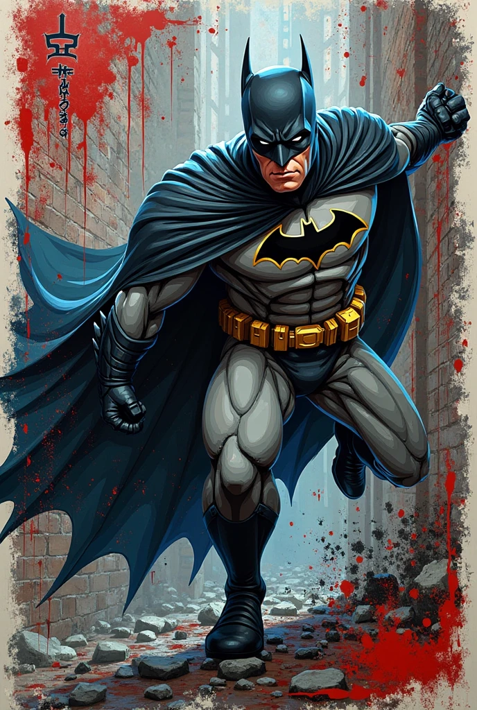 Batman sits on the ground,Blood stains on his hands
