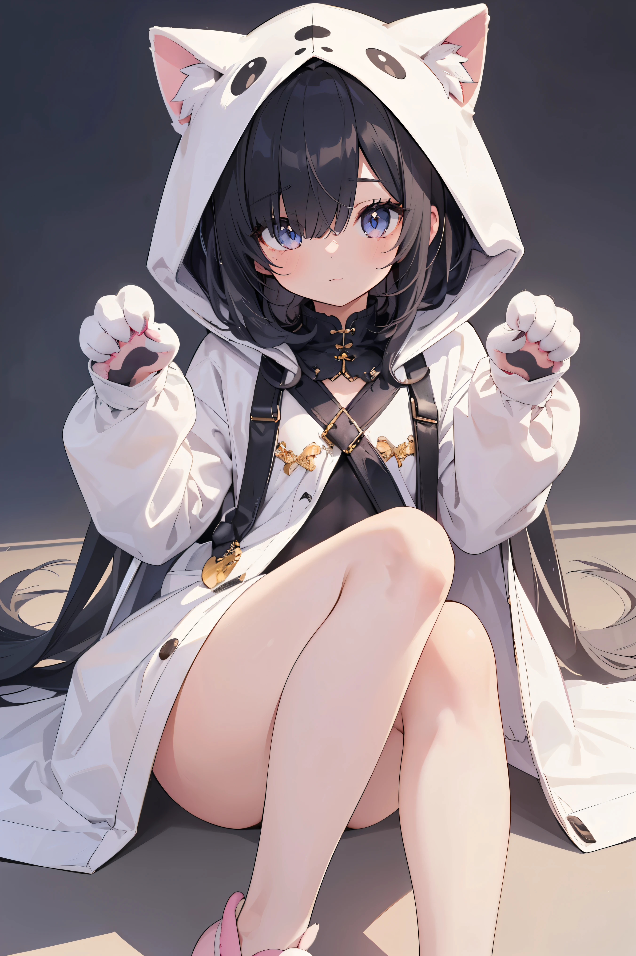 (super fine illustration:1.3), (best quality, masterpiece:1.2), (blush:1.5), (Expressionless:1.3), (straight face:1.3)
(flat chest:1.3)
(black hair:1.1), (long hair:1.3), ponytail, (beautiful red eyes:1.2), (big eyes:1.2), hair bow
(slim thighs, skinny girl, slim body, long legs, thin waist:1.2)
anime, highly detailed face, hair ornament
<lora:age_v2:1.7>
(bear costume:1.3), long sleeves, hood up, closed mouth, standing, hairclip, cowboy shot <lora:BearCostume:1>, (Plush pants, Fluffy trousers:1.3)