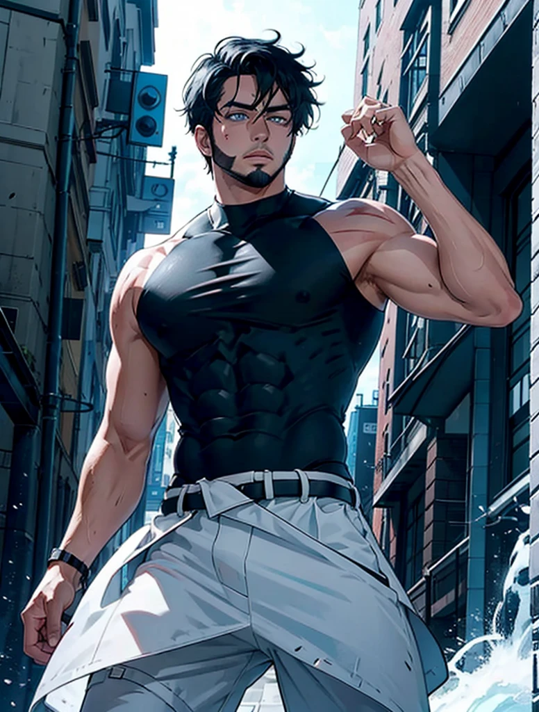 (majestuoso, impresionante, Exquisito:1.3),toji fushiguro, in profile, short sword, one hand in the pocket