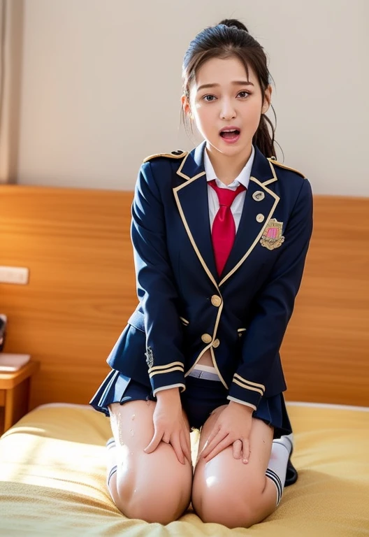 8k, RAW Portrait (Japanese women),masterpiece、Realistic:1.3、Realistic, Ultra-high resolution, Highest quality, Real Life Photos ,(((Showing panties:1.4)))、((Sitting on the bed in a love hotel:1.4))、
((((1 person:1.5)))), (((Please lift your skirtパンティーを見せびらかす女子高生:1.4)))、(Cute Face:1.3),((Japanese schoolgirl))、((((Japanese High School Uniform:1.6))))、  Black Hair,(Written boundary depth:1.3)、 ((Dark brown eyes:1.2))、(Realistic skin texture:1.3)、(Immersive atmosphere:0.8、Chiaroscuro:1.2) 、(Audience:1.3)、((smile:0.9))、((Red cheeks:1.1))、((very small white panties))、((Please lift your skirt))、(Emphasize panties)、Skirt Lift、Please lift your skirt、Checked skirt、((M-shaped legs:1.5))、((Crotch close-up:1.4))、((((View from below:1.2))))