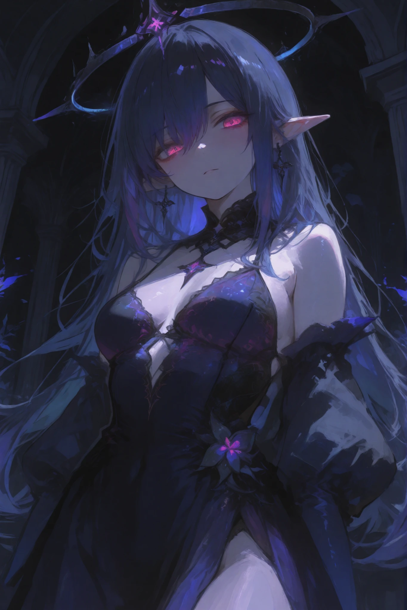 NSFW,masterpiece,Highest quality,High resolution,Very detailed,white\(no game No life\),Small breasts,devil,Abandoned Castle