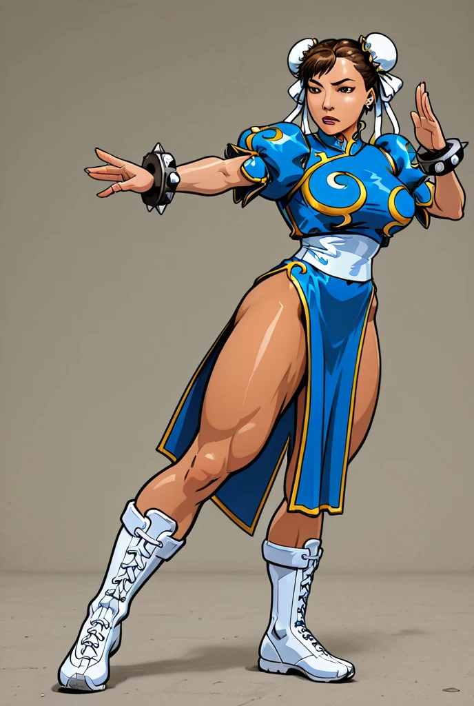 retro style, 1980s (style), 1990s (style), solo, old anime, 1980s \(style\), chun-li, bracelet, thighs, chinese clothes, dress, china dress, thick thighs, bun cover,