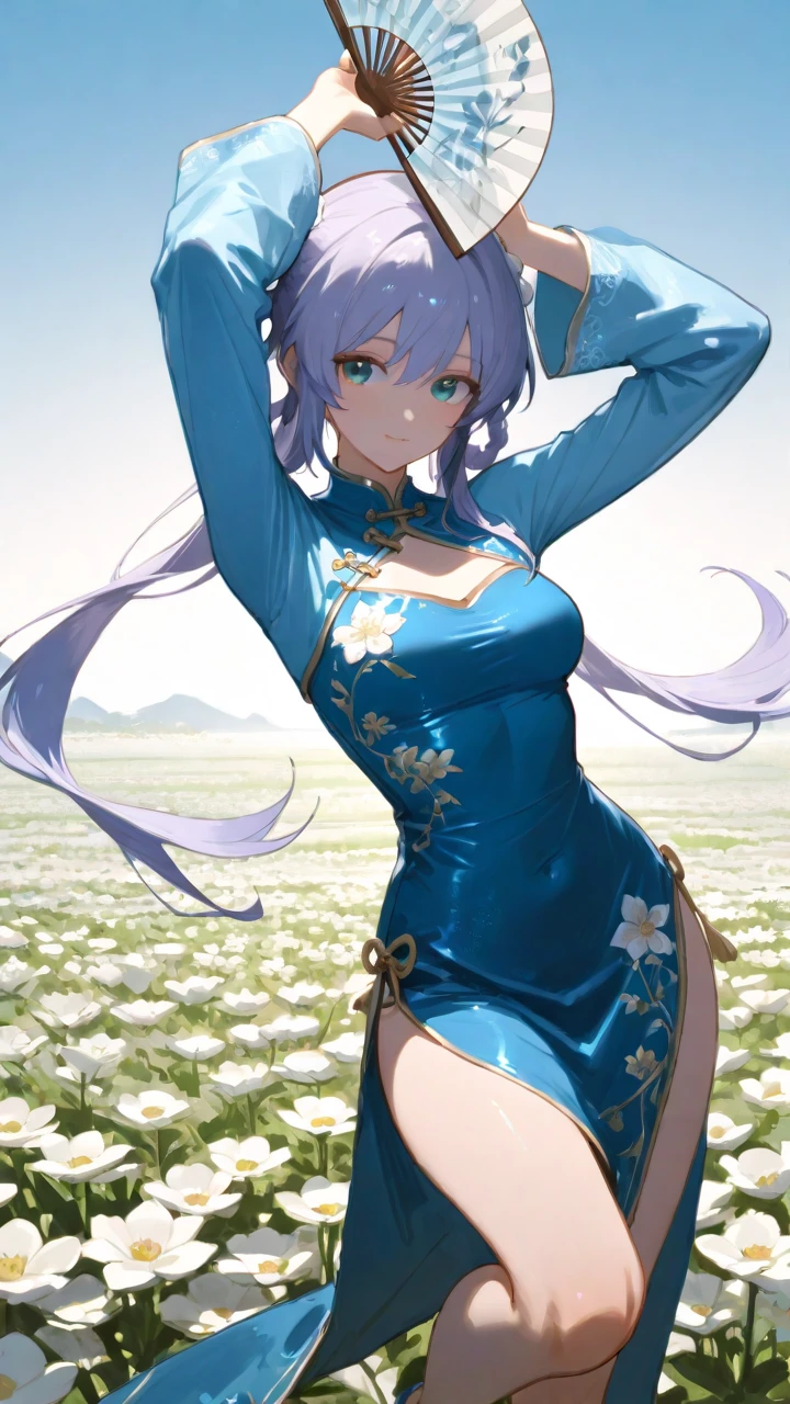 Yellow and light blue two-tone hair, purple eyes, Oriental-style clothes, Breasted women, E Cup, Yeouibong Peak, Balaur
