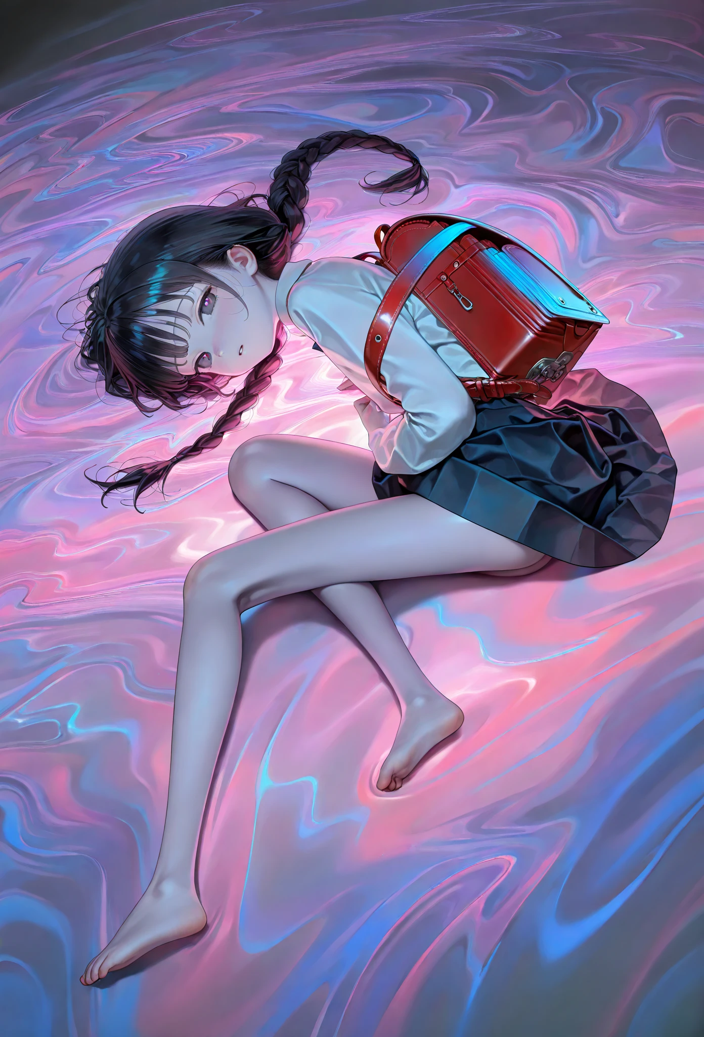 painting of a japanese schoolgirl getting covered in a red fluid, <lora:Kazuhiroi_Hori:1>, kazuhiro_hori, Pink_Hell