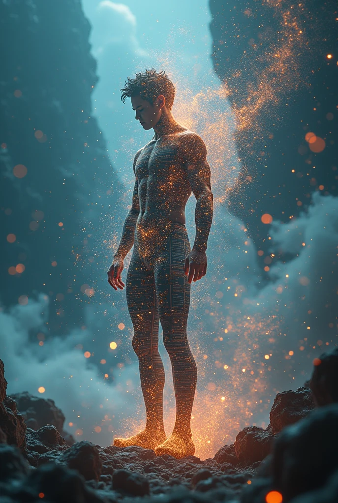 a primordial being, male, galaxy skin, abs, white speedo, cosmic background, best quality, 4k, 8k, highres, masterpiece:1.2, ultra-detailed, realistic, photorealistic, photo-realistic:1.37, HDR, UHD, studio lighting, ultra-fine painting, sharp focus, physically-based rendering, extreme detail description, professional, vivid colors, bokeh, sci-fi, fantasy, digital art
