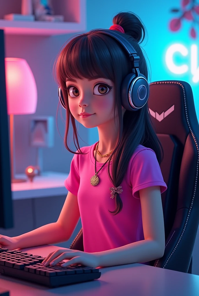 a 15 old in a bikini top and shorts sitting on a chair, 3 d neon art of a cyberpunk frog, scifi character render, 3 d render stylized, 3 d render beeple, stylized 3d render, style of starfinder, scifi character, rolands zilvinskis 3d render art, rendered in redshift, colored zbrush renderarafed girl with purple hair sitting on a black chair, realistic anime 3 d style, 3 d anime realistic, realistic artstyle, hyper realistic anime, anime style. 8k, photorealistic anime girl render, anime styled 3d, realistic anime artstyle, hyper-realistic cyberpunk style, anime realism style, Dreamy Cyberpunk Girl，(Seventh Hell:1.8) (Ecological library:1), ((Raw, Analog style)), light, Atmospheric Lights, Divine Light, Extremely detailed, bloom, Theatrical atmosphere, Center, rule oF thirds, F/1.4, 6 mm, High Angle Shot,