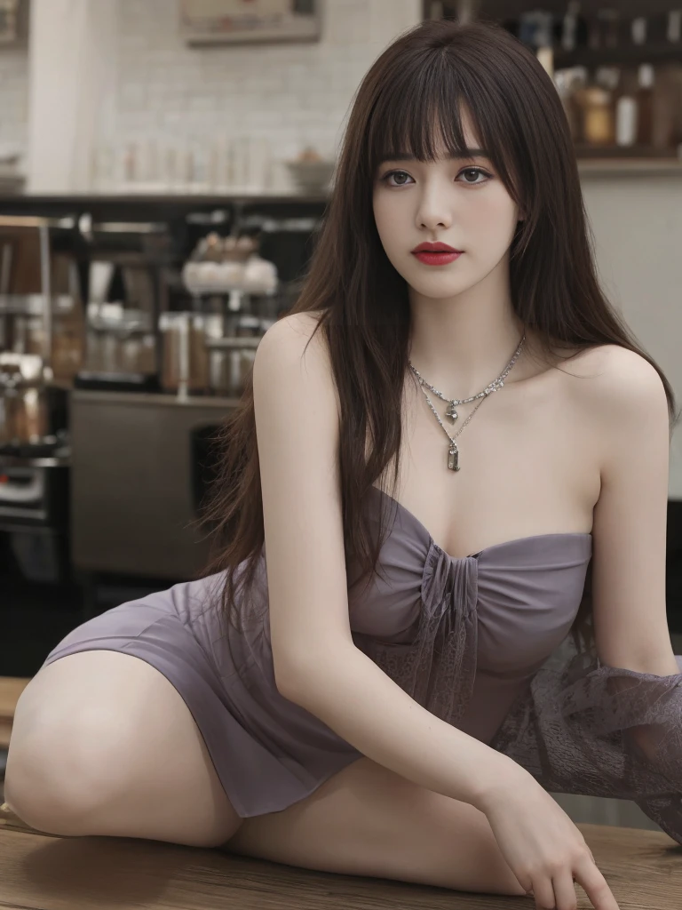 Delicate, Masterpiece, Beautiful detailed, Colourful, finely detailed, Detailed lips, Intricate details, Large breasts, 1 woman,(A beautiful 20 year old cute Korean woman:1.1),(Kpop idol, Korean mixed),(50mm Sigma f/1.4 ZEISS lens, F1.4, 1/800s, ISO 100, photography of:1.1), (pony tails+Black hair:1.2),(Photorealistic:1.4), (spy :1.2), (Open jacket,shirt, Skirt, tiese, Black pantyhose, christian louboutin \(brand\), :1.3),Earrings,necklace,armlets,(pub, Bar:1.2), (Beautiful legs, Tall female, Skinny, Slim_Legs, upper legs_the gap, model:1.2), Lens flare, from the front side, (Happy smile:1.1), Dynamic pose, (Makeup:1.2), sitting on bar stool,