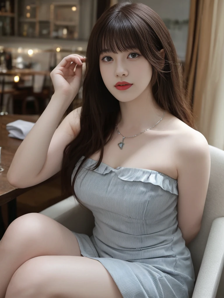 strawberry柄の下着、((sitting on a chair,spread legs、sexy pose)),strawberry、whole body、(8k, RAW Photos, Highest quality, masterpiece: 1.2), Very detailed, Super Resolution, (Genuine, Genuine photos: 1.37), Portraiture, High-quality RAW color photos, Professional photos, Very detailedで美新しい, Very detailed, 8k wallpaper, Amazing details, Official Art, Very detailed CG Unity 8k wallpaper, Very detailed beautiful girls, Very detailed facesHighly detailed eyes, Very fine skin, Very detailed fingers, Very small nose, Very detailed detailed mouth, Perfect Anatomy, Big eyes、Detailed Background, High Quality Clothing, (Blunt bangs: 1.2), smile, cute, ((whole body、strawberry、bedroom、strawberry,Cleavage))