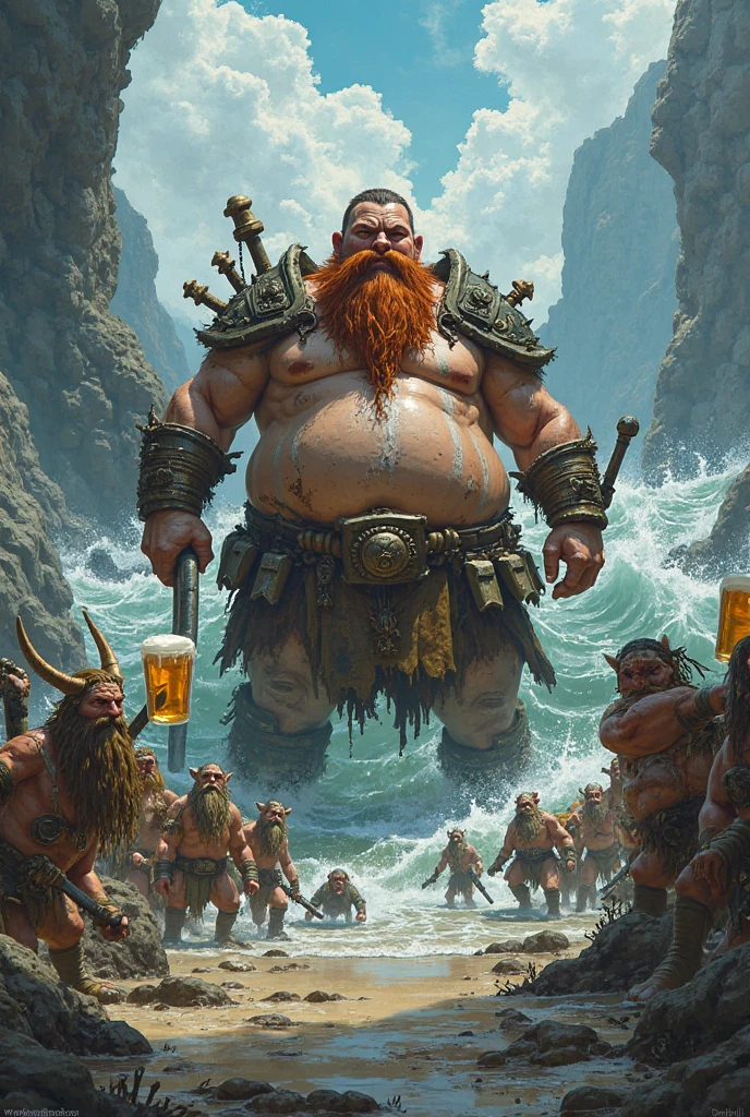 Strong Viking with an octopus in one hand and a mug of beer in the other as a symbol of athleticism