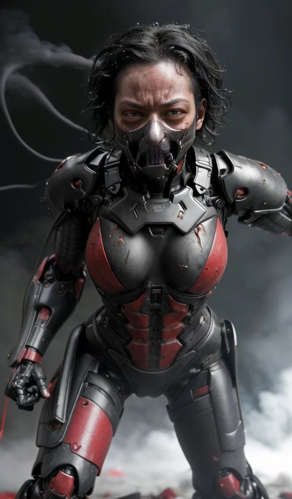 Rough skin, Very detailed, Advanced Details, high quality, 最high quality, High resolution, 1080p 、Soaking wet hair、Red Armor、Wearing red and black、cute((Serious damage to the whole body))(Wearing a damaged female cyborg suit...)(Red Armor)(Broken Armor)Black Hair、Short Hair、Soaking wet、Open your mouth、Sweaty face、It hurts again、cute、knock down、Droolinging from the mouth、Female college student (Steam coming out of the face) ((Steam from the body)) Sit on a chair Touching the vagina Drooling look up suffering Filming locations Ahegao Full body portrait