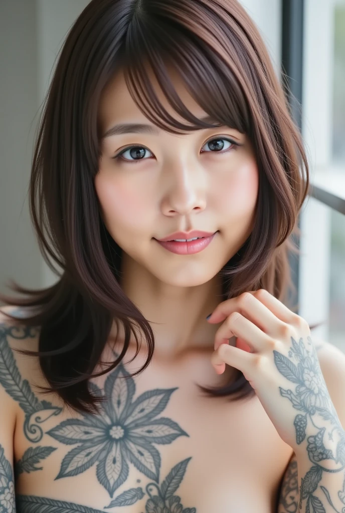 Beautiful woman with full nude body tattoo - SeaArt AI