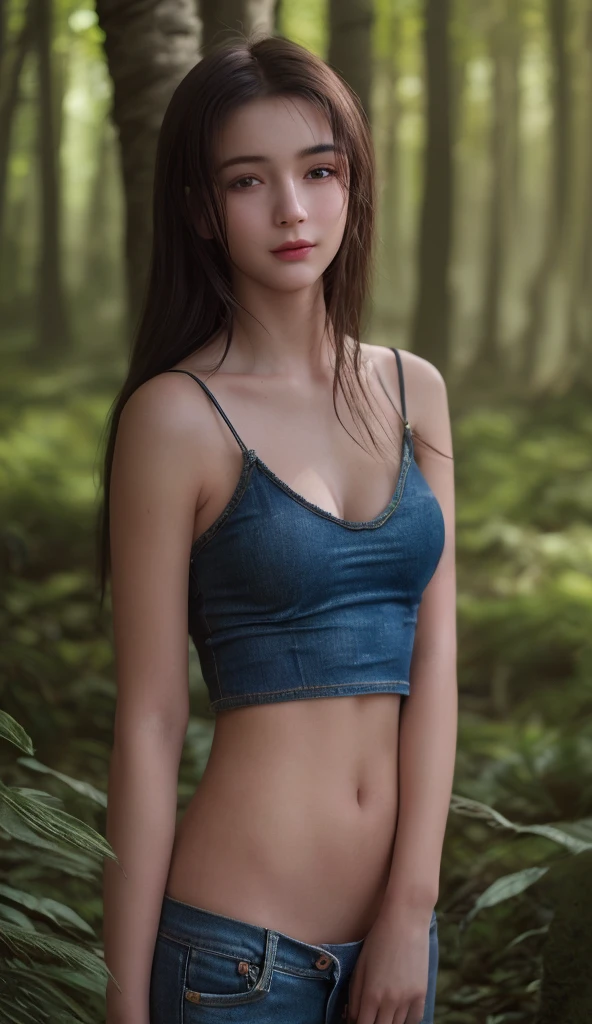 best quality, masterpiece, (realistic:1.2),  a beautiful a slender young girl with long dark hair and light blue eyes, smoking, wearing tattered or sagging jeans and a tank top, natural beauty, tattoo on arm, boho, abs, relaxed, casual, exposed naval, Kodachrome, 1970's, swagger, funky, ultra sharp, natural lighting