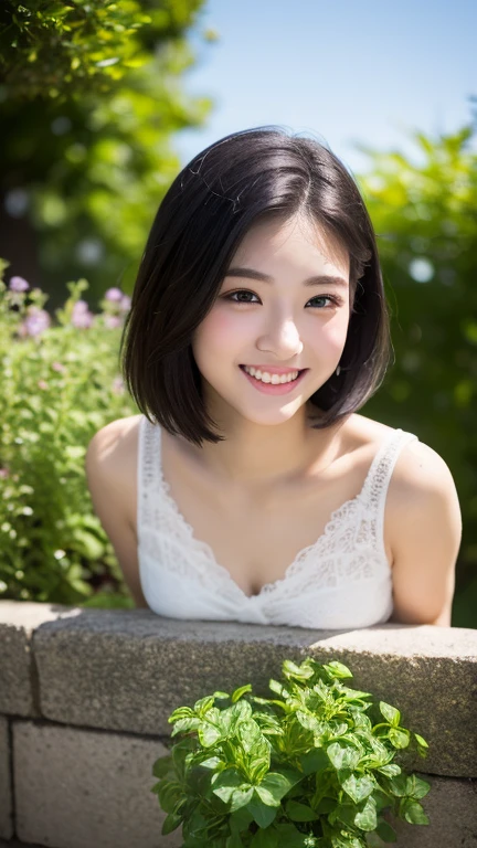 (masterpiece、high quality、High resolution)、(Perfect beautiful girl:1.3)、(Perfect Anatomy、Beautiful body、Beautiful Skin),Japanese high school students、smile、Clear Eyes、Bob、Cool breeze blows、Outdoor、