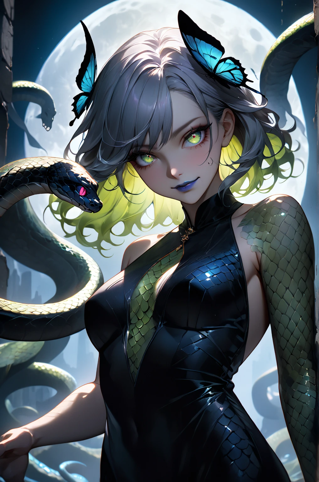 body of a woman or with the head and breasts of a woman and the body of a snake