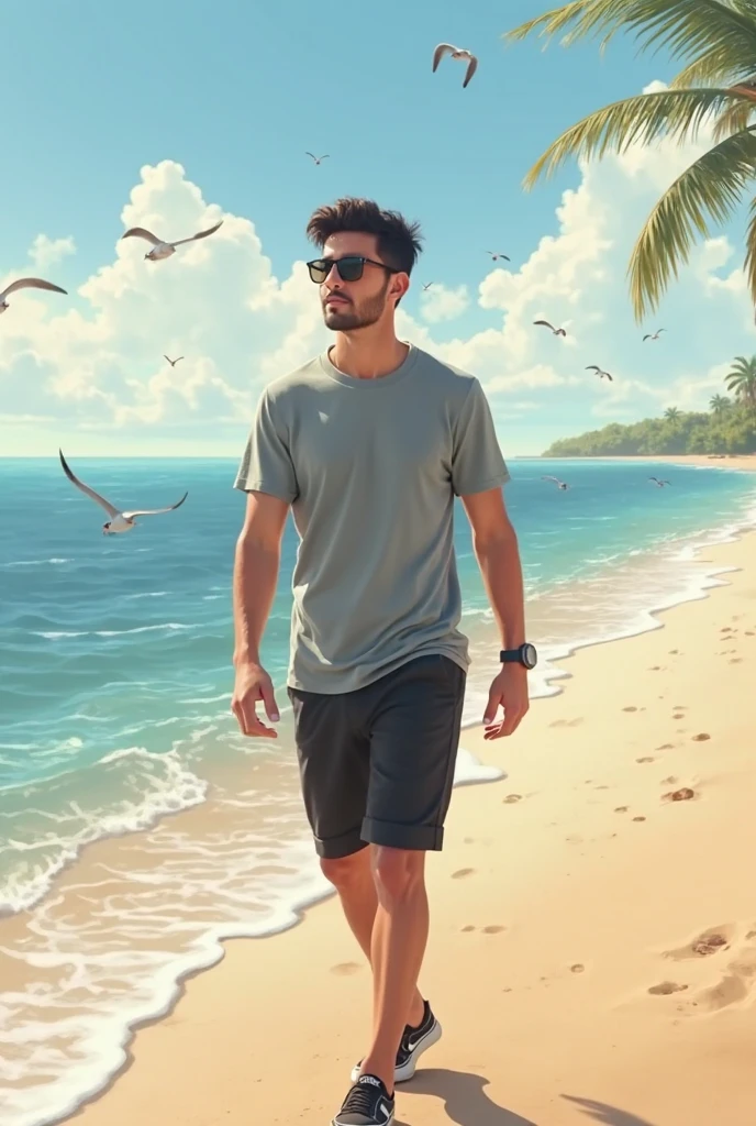 handsome boy and behind hot beach girl portrait , high resolution colorful realistic cyberpunk style 8k ultra HD