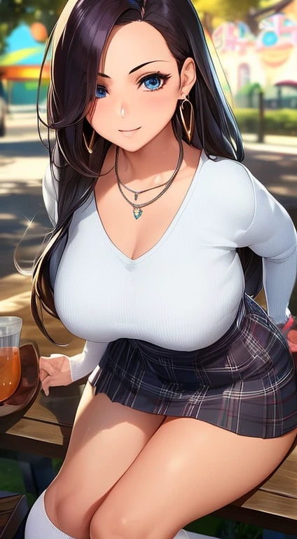 photorealistic,,[ 4 k digital art ]!!,(seductive mature  realistic woman),(long eyelash,eyeliner),(tareme),photorealistic face,realistic woman, (black curly hair),(plump body:1.3), detailed face,clothed mature woman posing in crowded street,outdoor,crowds looking at woman,(clothed woman),(off-the-shoulder brown sweater and white pleated skirt:1.3),(double peace),(thick pubic hair:1.3),wet pussy,(blushed),(wet pupils),(orgasm:1.2),open mouth,saliva,oiled skin,(sweaty),look at viewer,(creampie:1.3),(curvy body:1.2),(trembling:1.3),excessive cum in pussy,(cum in pussy:1.3),heart-shaped,orgasm,from below,from front,naughty lingerie,