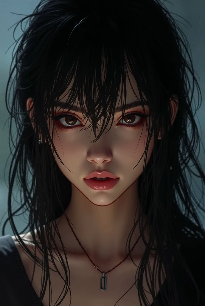  High contrast image, close up image of a maroon leaf with water droplets floating on an icy pond, subtle colored reflected by water droplets reflecting the beauty of a young woman with dark brown eyes, ultra tall ultra beautiful tech fashion woman, high cheekbones,