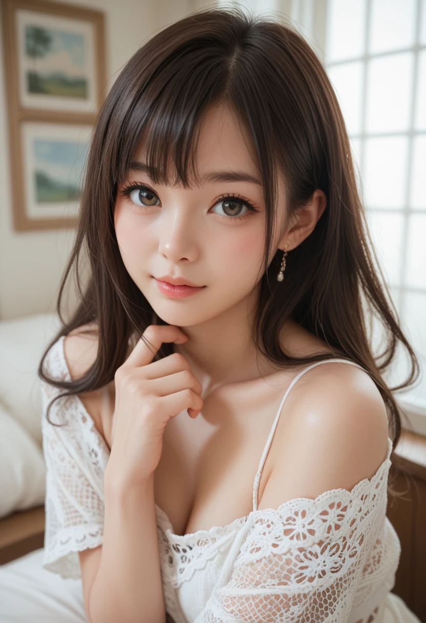 there is a woman in a bikini sitting on the floor, Young beautiful gravure idol, young gravure idol, young sensual gravure idol, sexy :8, realistic young gravure idol, wearing a swimsuit, sophisticated gravure idol