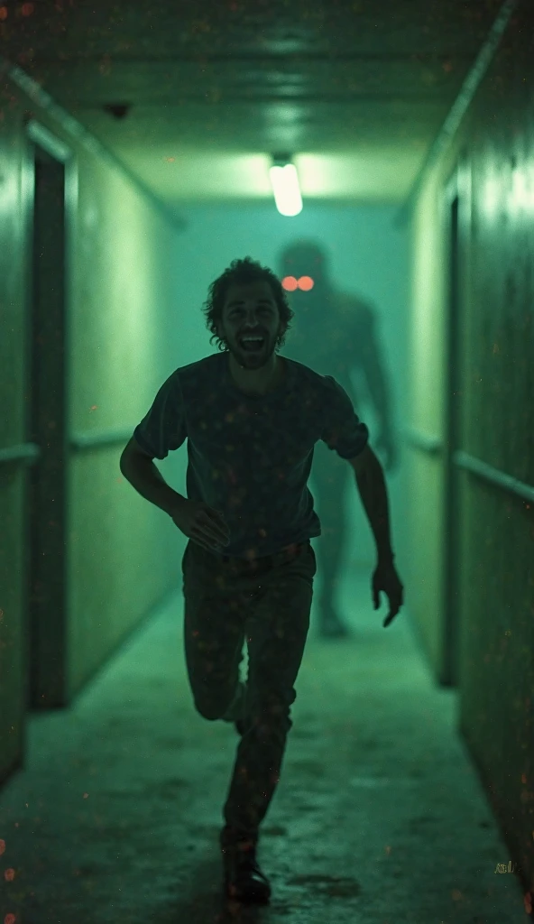 1 zombie, highly detailed, photorealistic, neon green skin, grungy, ominous atmosphere, decaying flesh, sunken eyes, sharp teeth, tattered clothes, dark shadows, moody lighting, cinematic composition, dramatic pose, horror genre