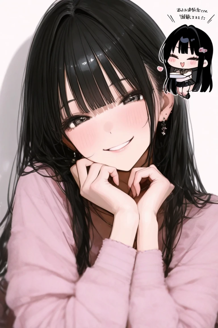 1girl,12yo,,,slanted eyes,thin eyes,,socks,,,looking viewer,open mouth,tongue,,,grin,blush,black long hair,forehead