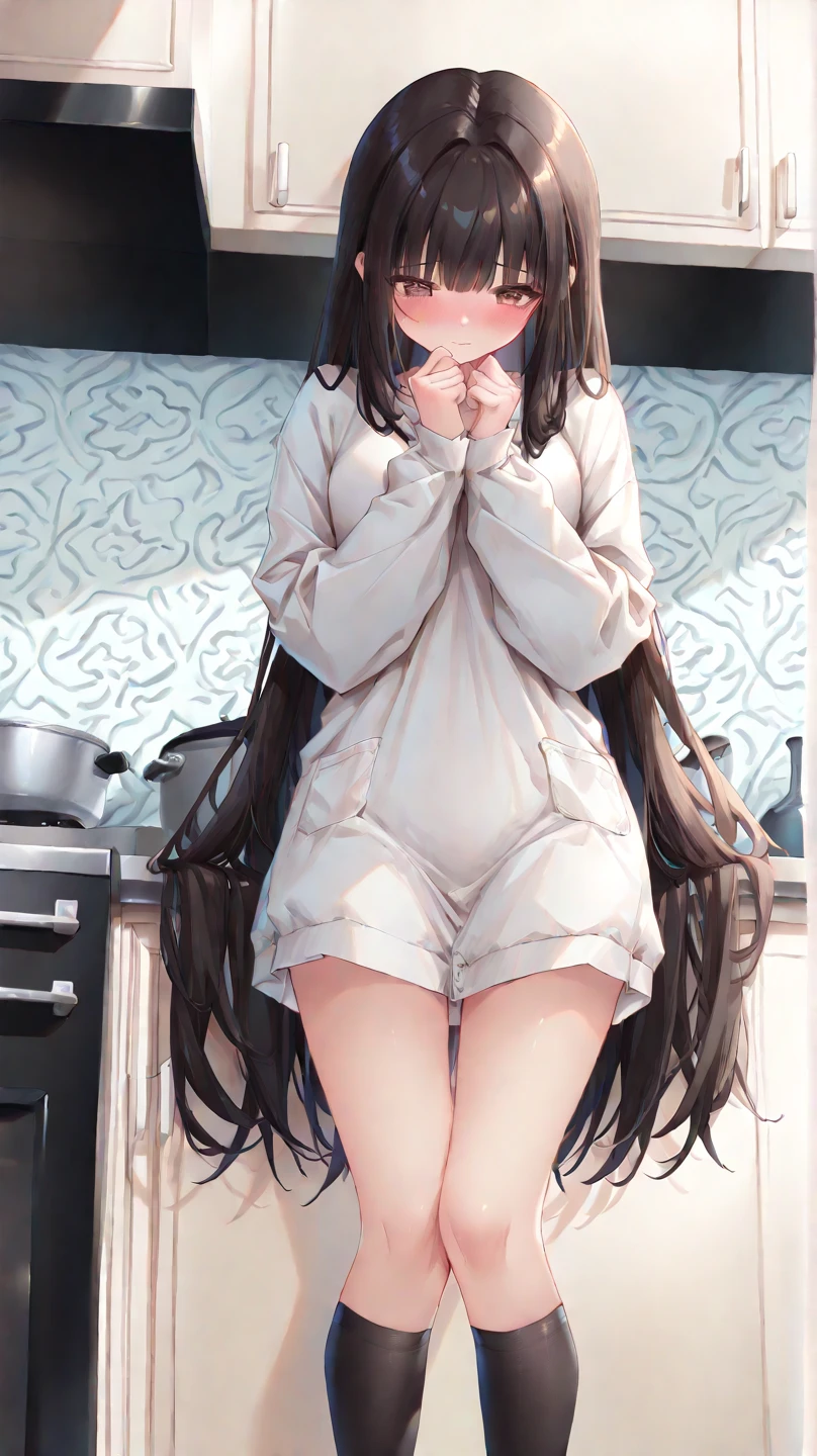 ((best quality, masterpiece:1.3, 8K)), (detailed), highly detailed face and skin texture, detailed eyes, bedroom, bed, window, full body, seductive pose, slender body, 1girl, 25 years old, white skin, bright lips, scared, worried, embarrassed, panicking, long hair, (forehead:1.0), stylish top, jeans pants, skinny jeans, blue jeans, barefoot, peeing jeans, peeing pants, pee stain, (wetting herself:1.5, desperation:1.5),