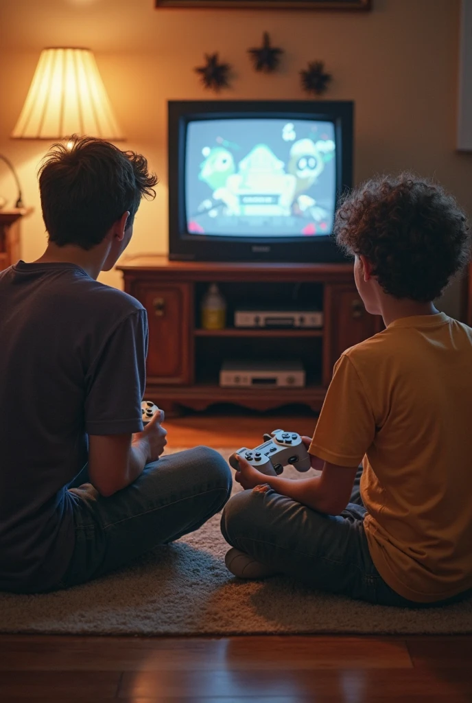 1 boys playing efootball game Konami