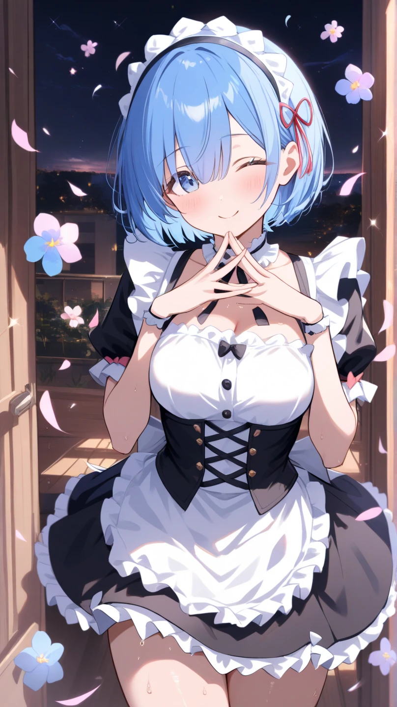 Re:Zero、Rem、もがくRem、Big Breasts、後ろ手に縛られているRem、short hair、Round hairstyle