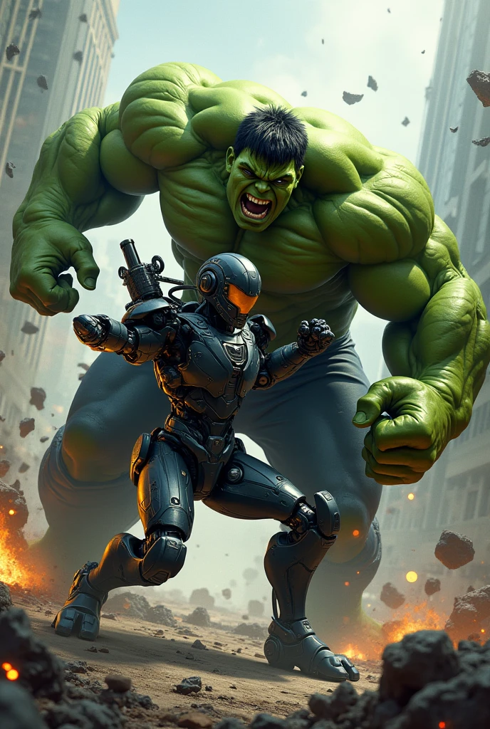 Robert downey jr in dr doom fighting with hulk