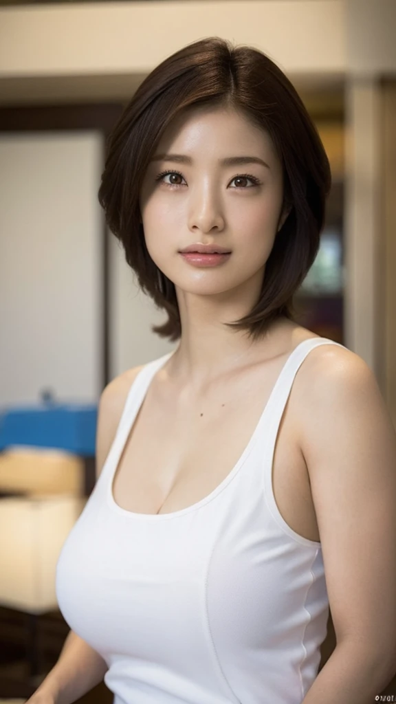 ((8K:1.27)、beste-Qualit、masterpiece、Super-High Resolution:1.2)photo beautiful Japanese woman(pleasing:1.1) (White shirt:1.21) Design by Gregg Lutkowski and Alphonse Mucha Intricate Elegance、Fantasia、the detail、Geometry、Gradient lighting、1girl in、Delicate skin、looking at the viewers、Brown-eyed、(short hair with bangs:1.2)、(The chest is large and firm.:1.0)、(The areol:0.8)、(realisitic:1.4)、(beste-Qualit:1.0)、(Super-High Resolution:1.0)、8K、Raw photography、(masterpiece:0.2)、(pureerosface_v1:0.heer white clothing、Clean chest、cowboy shot、a park、Outdoor exposure、