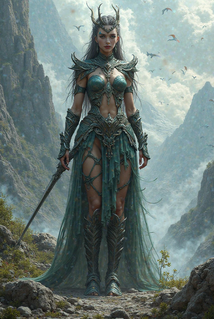 arafed woman in a green outfit with a sword and a desert background, elven warrior princess, beautiful female warrior, beautiful and elegant female elf, 3 d render character art 8 k, fantasy style 8 k octane render, artgerm julie bell beeple, warrior princess, portrait of an elven warrior, daz studio genesis iray ultra hd --auto --s2