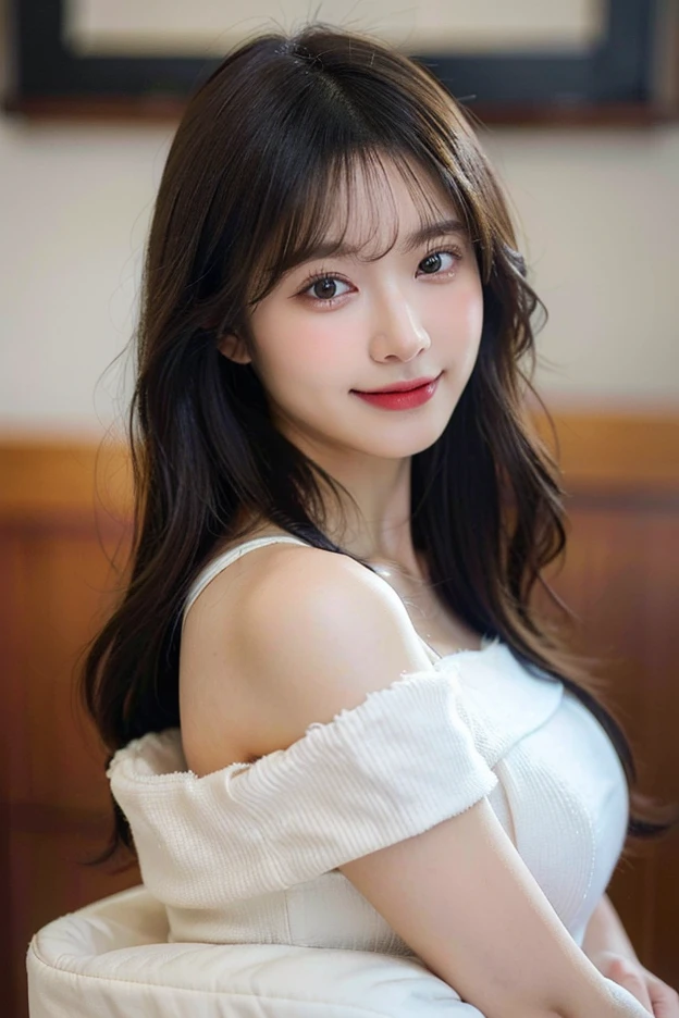 8k, Ultra-high resolution, Highest quality, masterpiece, 三分割法によるphotograph,Surreal, photograph, 1 Girl, (:1.3), pretty girl, Cute Face, 細部までBeautiful Eyes, 細かくdetailedに,masterpiece,One Girl:1.2,Japanese female announcer,close up,smile,Black Hair,Loose curly hair, (Beautiful attention to detail),Subtle details, detailedな顔, smile,Attractive girl,(女の子のポートレートphgraph:1.4),(Photorealistic images:1.4),Fantasy art,Gray background,(Beautiful Face:1.4),Beautiful and attractive eyes、Beautiful Eyes、(Tight waist:1.4)、(Beautiful girl with perfect body proportions:1.4),Red lips,Looking at the audience,(((Ideal body type))),A-cup small breasts :2,、Portraiture:2、Perfect Anatomy、鮮明なdetailed、detailed,Fashion magazine cover,Thin lips,完璧でBeautiful Face ,完璧でCute Face, Skin with attention to detail, Perfect limbs、Narrow waist,Surreal,Light and shadow,stage lights