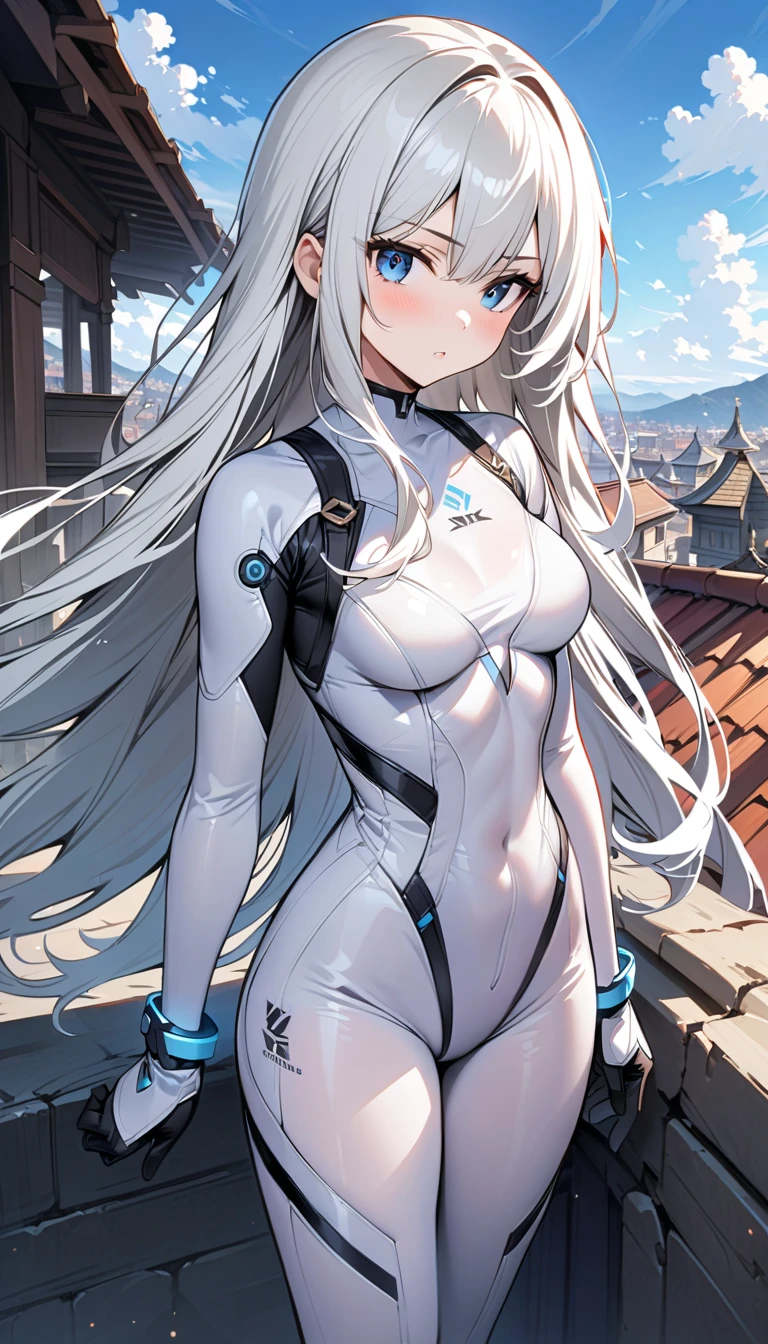 (Highest image quality), (Works of masters), (Detailed eye description), (8k wallpaper), (Detailed facial depiction), Bright colors, Look at the audience, solo person,(full bodyesbian:1.1), (Sturdy stone:1.4|((Mecha body:1.1),Mecha fuselage details,Get wet,face expressionless,paleskin,blue colored eyes,((Masterpiece)),((Best quality)),(ultra - detailed),(illustration),((Extremely Delicately Beautiful)),(Dynamic Angle), 1girll, Flowers, Spring, beside the window, Rose, Detailed: face,long eyelasher,dim eyesight,tight-fitting,Raised sexy,head gear,Transparent white swimsuit,silber hair,White lace pantyhose ,Bare legged,did not wear panties,8K