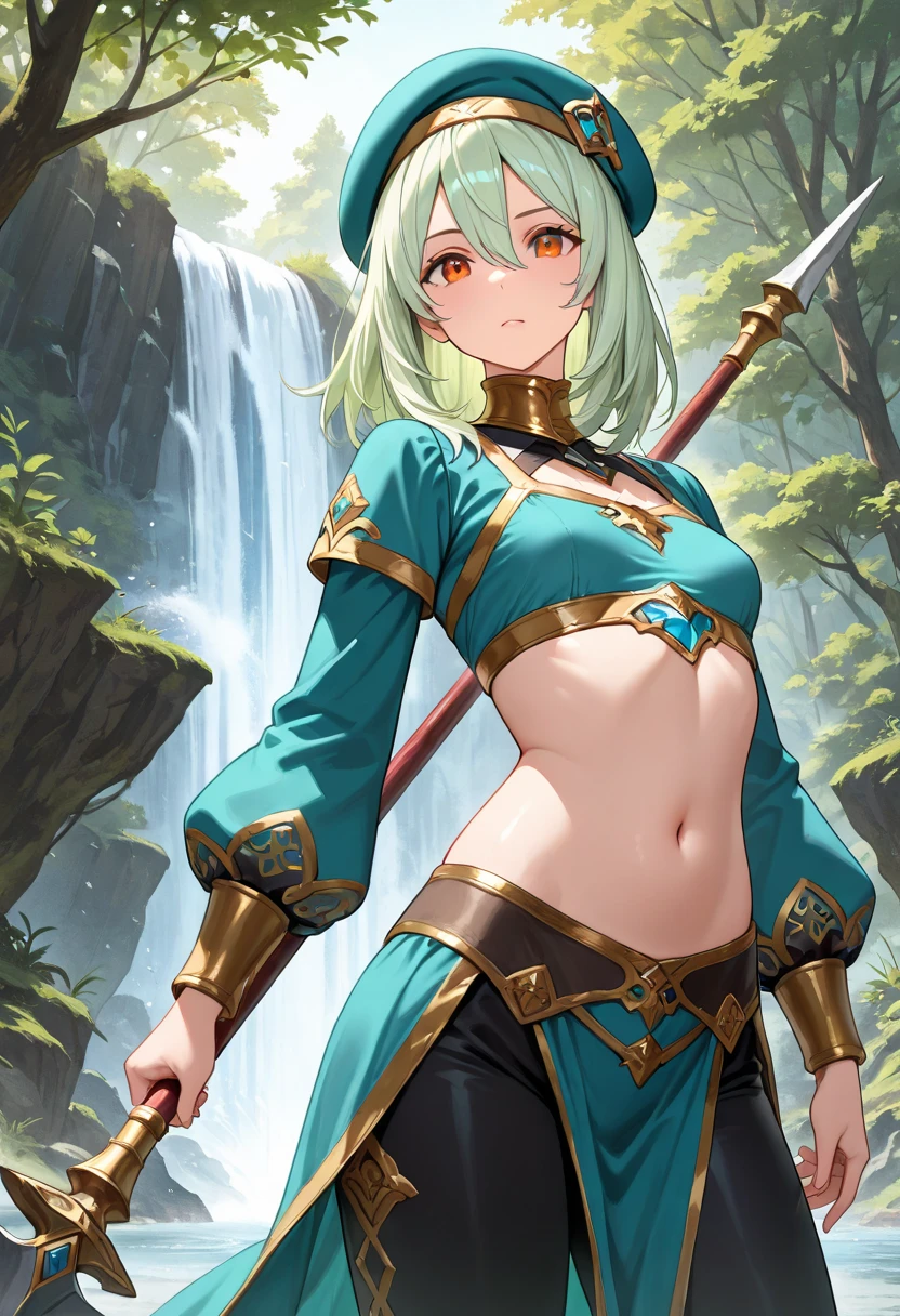 (((masterpiece))), (((highest quality))), ((Very detailed)), Very delicate light, finely fine grain and Detailed face, Detailed light, (Best Shadow), beautiful fine details, (Detailed body), Detailed face, (colorful), beautiful detailed hair,Detailed Background:1.3, Fantasy, (Particles of light), Has a bow、(Ray Tracing:1.2), one person girl, (beautiful, fine grain:1.2), Archer、cute、Green Hair、Small breasts、Golden Eyes、one person、Long Hair、(Full body portrait),(Are standing:1.3)、Elf、smile、Leather Breastplate、Side Tail、Shorts、Finger-piercing gloves