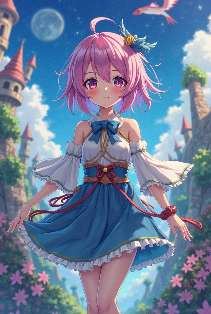 ((harem dancer outfit)), ((Gloss Outfit)), skinny, solo, 1 woman, Masterpiece, highest quality, highest quality, 16K, incredibly absurd, highly detailed, 2.5D, ai-generated, delicate and dynamic, very delicate facial expressions, delicate eye depiction, erotic, only sexy woman, ((A cute and kind face)), healthy figure, ((25-year-old woman)), 160cm tall, medium firm swaying bust, (short hair), (pink hair:1.5), bob cut, black eye, blush, Sweat,Embarrassed,sexy, ((thin thighs)), (camel toe:0.5), (visible nipples:0.8), ((shiny and lustrous)), facing straight at viewer, smile, (standing), cowboy shot, ((arm at side)), Large park, daytime, bright, on the grass, ((Pop colour outfit)),