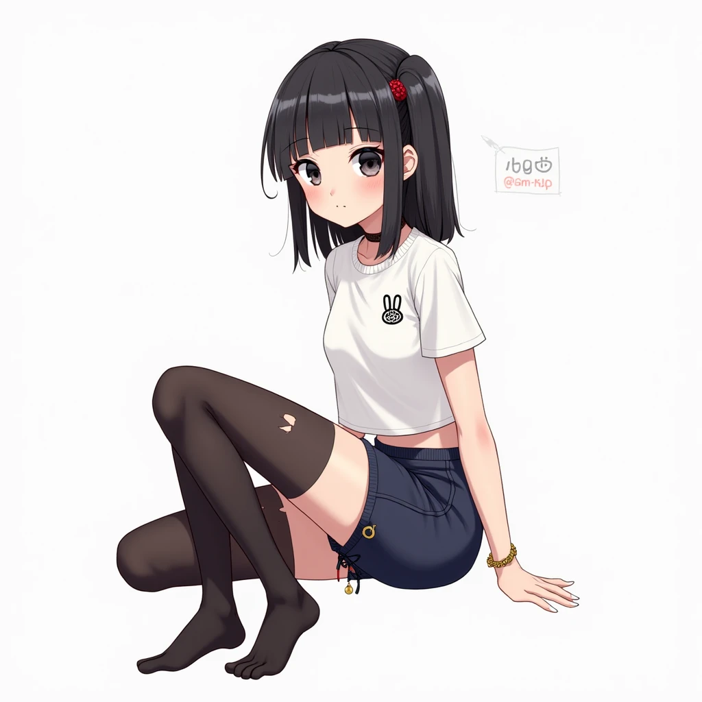naruto、Hinata、Black Hair、Show your crotch、Plain T-shirt、Miniskirt、White underwear、Blushing、Open your legs、Open your mouth、