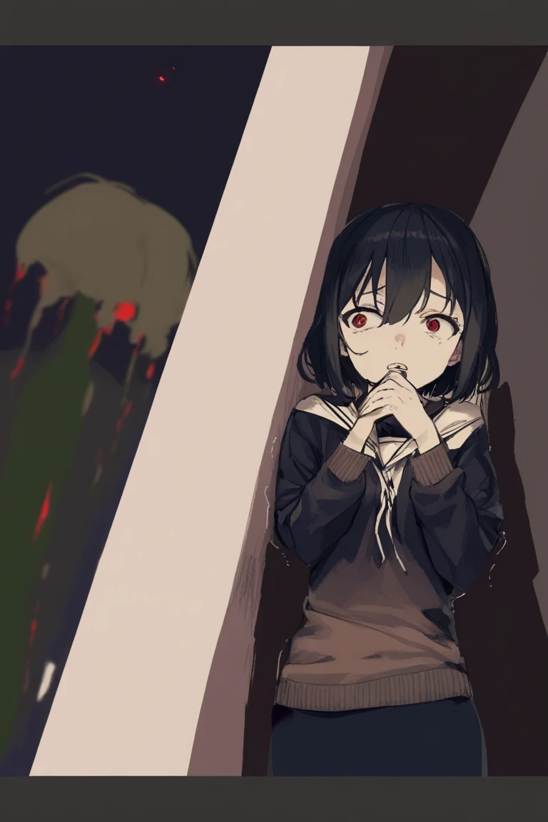 masterpiece, best quality, 1girl, misekai 555, official art, gawr gura with black bob cut and black eyes

greyscale, manga style, japanese, chi no wadachi, black eyes, eyelashes, street, iced, black hair, schoolbag, smile, crying, tears, tears streaming, blood, blood_from_mouth, bruise, nosebleed, lineart, face against the ground, looking at viewer, blood on face, black coat, black scarf, 35 years old, mature_female:1, tall, fair skinned, bokeh background, streaming, bob cut, light particles, centered, snowing, emotional anime scene, (very aesthetic, best quality, ultra detailed), intricate details, red and blue lights flashing,