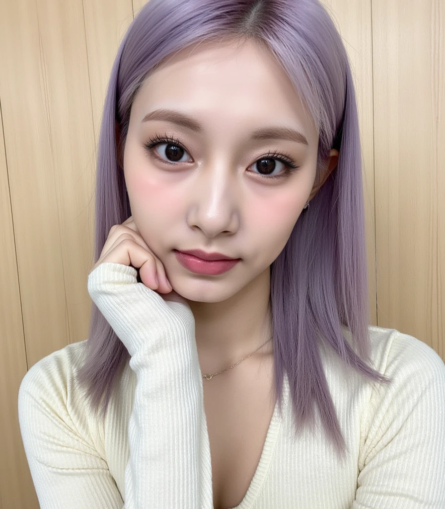 最high quality, high quality, pretty girl, alone, beautiful purple hair, Beautiful purple eyes, A light smile,