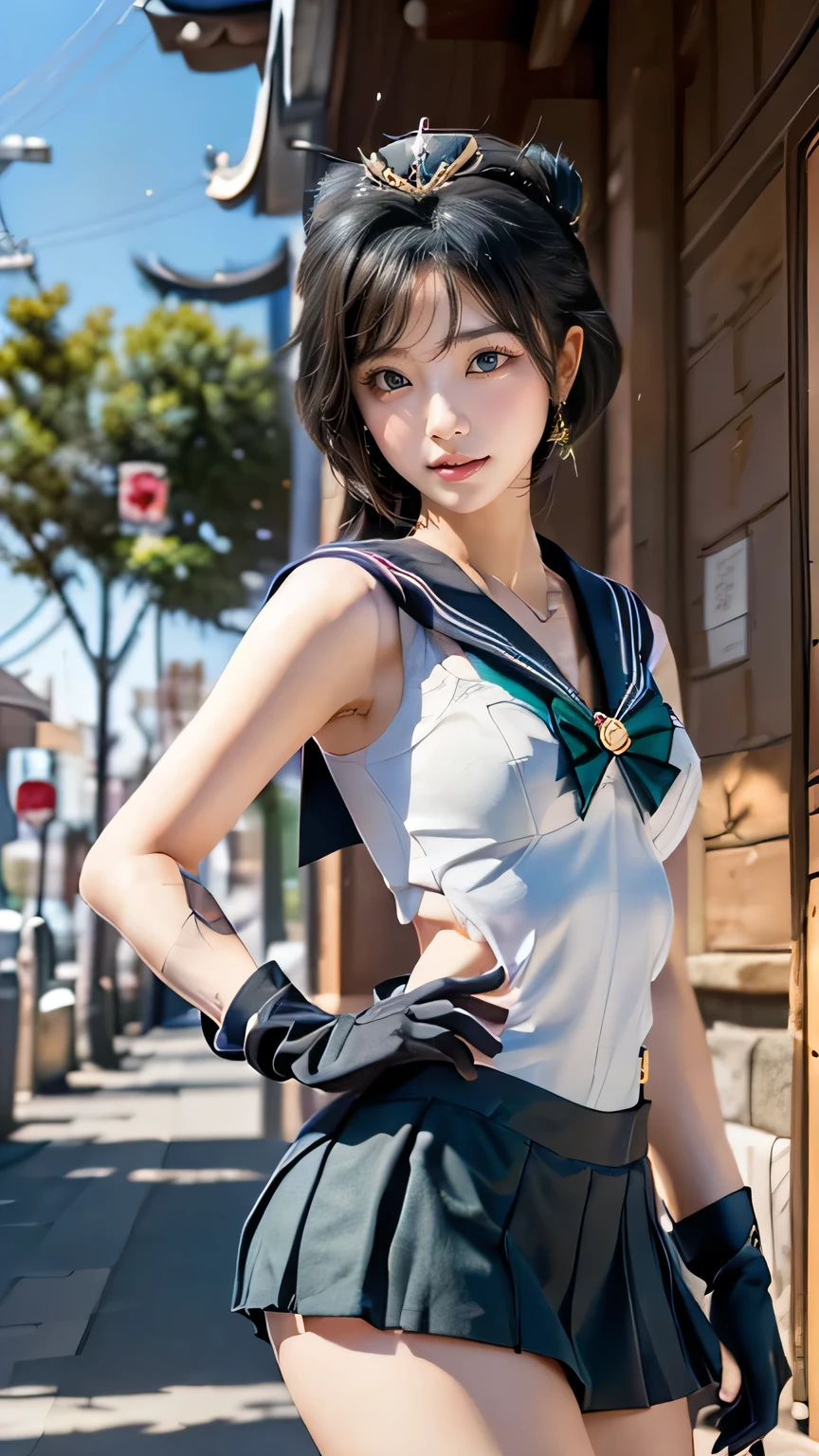 ((( 最高品質 ))), (( 傑作)), ( 詳細), ((夜の街)), (((((((((( sailor pluto,single hair bun,tiara,sailor senshi uniform,skirt,gloves, SetsunaMeiou,Pluto_sailor_senshi_uniform,ロングヘアー,長い髪:1.3)))))))))), ((( 細身の体, 巨乳 , 巨乳,胸元, Cleevidge, 大きいお尻,ワイドアス,太い太腿, ))), (( ラクダのつま先)),(( グローイングスキン, 白い肌, グローイングスキン)), 謎めいた光, ((( よく準備された顔,悲しい顔,屈辱,怒った顔 ,恍惚とした表情,快感 ))), (( 大きな目)), (((((( だるい目 )))))), (( ランダムアングル )), 完璧なメイク , アイシャドウ , ピンクチーク, イヤリング, 1人用のネックレス,((((ランダムなグラビアポーズ,ダイナミックなポーズ,エロポーズ,激しい動き, MFBP1 ))))