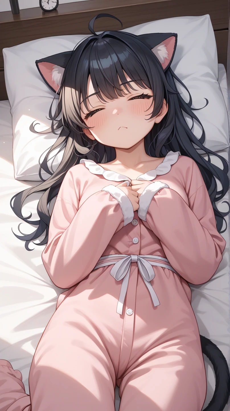 adventurer pajamas, (2girls:1.5), (simple background) (sleeping on a bed together cuddling: 1.2), (girl laid down on a bed: 1.2) (giantess closeup breasts: 1.4), (height_difference:1.4), (size_difference:1.3), (a minigirl sleeping on top of the breasts of a giantess:1.3), professionally drawn, (anime drawing:1.1), (simple bold lines: 1.1), (anime:1.1), (very cute anime girl), (bright), (low contrast), (prettiest teenage girl), (mature face: 1.4), (tall girl with big ass: 1.2), (looking at another: 1.2), (yuri:1.1), (two girls looking at another: 1.2), (full body: 1.1)