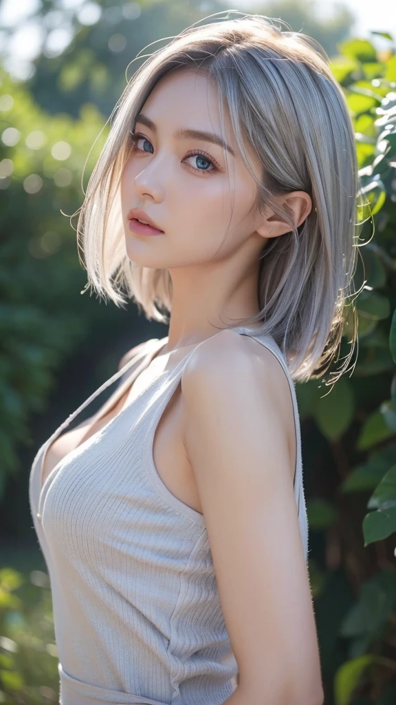 masterpiece, best quality, 1girl, White hair, red eyes, bunny head band, short hair,blush,solo,beauty,girl,photorealistic,(naked),standing,(no panty),slender,sexy pose