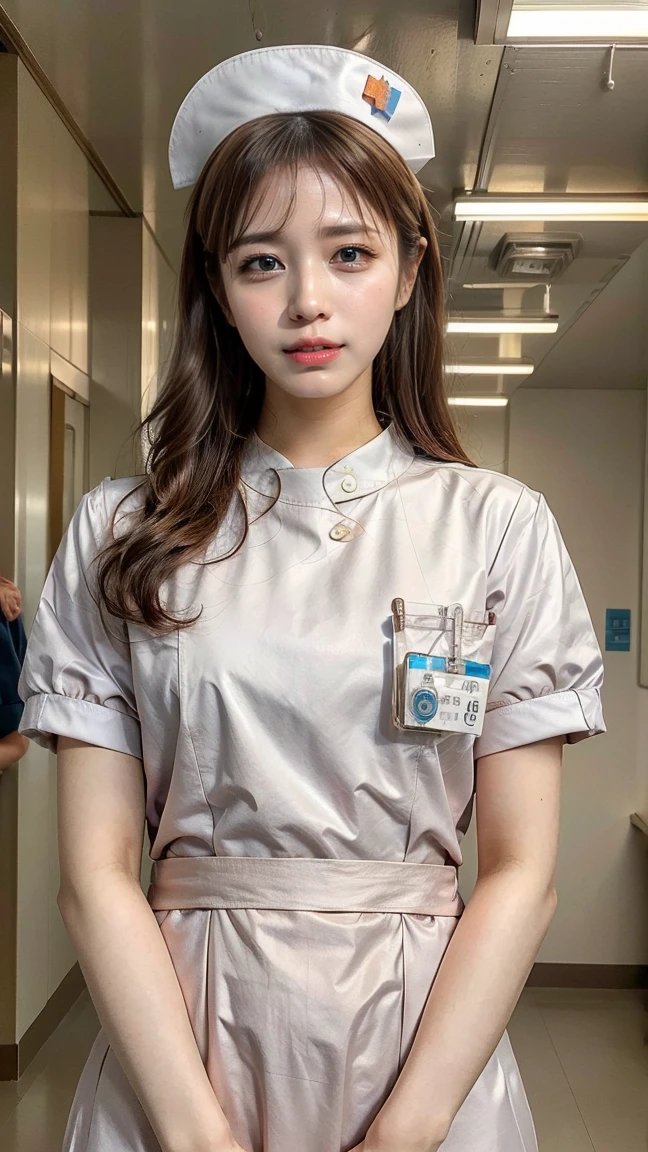 Best Quality, Masterpiece, Ultra High Resolution, (Realisticity: 1.4), Original Photo, 1Girl, Conservatively Dressed, Nurse's Wear, Film Lighting, Big Breasts, Cover Chest