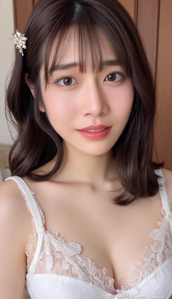 ((Highest quality, 8K, masterpiece: 1.3)), sharp: 1.2, Perfect Body Beauty: 1.4, Slim Abs: 1.2, ((Short Bob, Big Breasts: 1.2)), (Off the shoulder: 1.2), (nude: 1.2), Bust Shot: 1.5, Highly detailed face and skin texture, Beautiful Eyes, double eyelid, Front view of the camera