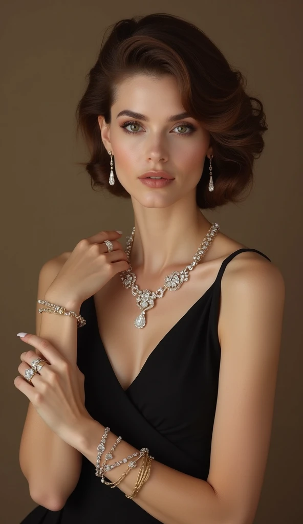 Beautiful woman in a bright white dress with a pearl necklace