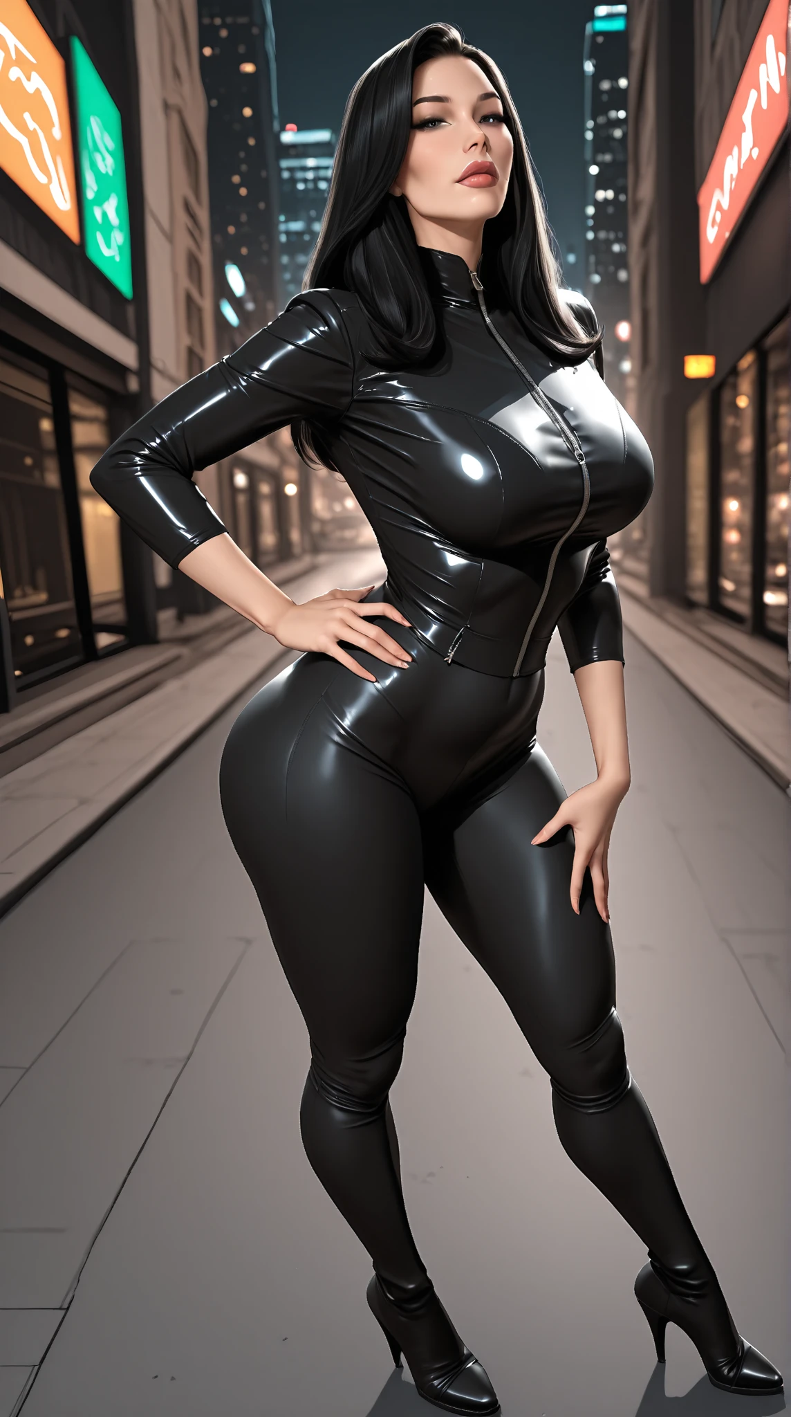 ((最high quality, 8K, masterpiece: 1.3, Ultra HD, high quality, 最high quality, High resolution, realism)) 、Motoko Kusanagi from Ghost in the Shell、slender、Slender, muscular body that's toned like an athlete's、I don't want my head to disappear from the screen.、Wear accessories on your wrist、Wearing red nail polish、I have a peticure、(high color saturation:1.0), (highly detailed skin), (最high quality:1.0), (超High resolution:1.0) ,(realistic:1.0), (Super detailed:1.0), (8K, Raw photo:1.1), wear a bodysuit、Being on the roof of a skyscraper at night