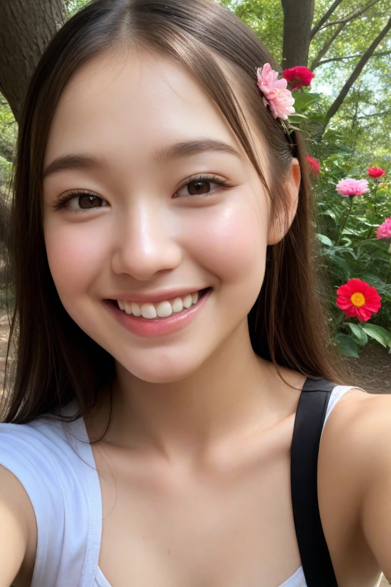 (masterpiece, Highest quality:1.1), (8K, RAW Photos, Photo Real:1.2, f22), (Shiny skin), Detailed skin, Detailed face, smilee,Fine grain,Long Hair, break, Real World, (Super detailed, Cleavage), Intricate details, smile, One girl, (shirt)、 (Overseas tourist attractions:1.4)