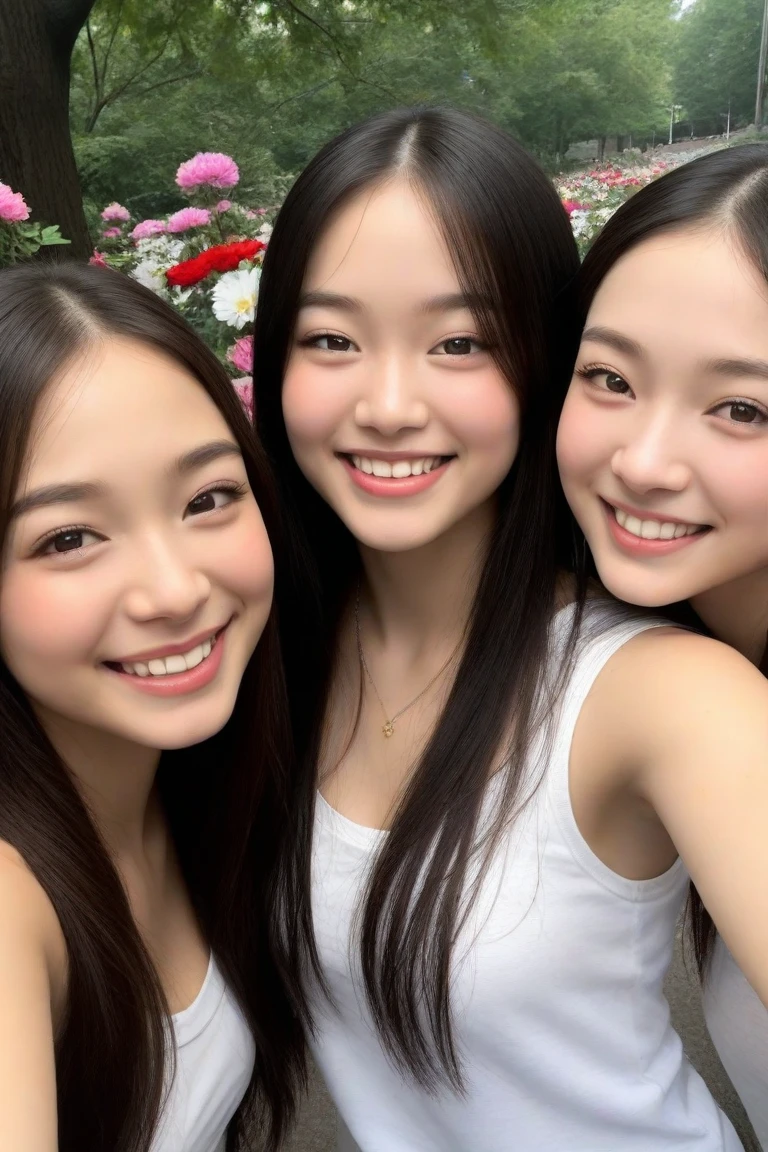 (8k, RAW photo, highest quality, masterpiece: 1.2), super detail, super resolution, (realistic, real photo: 1.37), (photorealistic: 1.6), portrait, high resolution RAW color photo, professional photo, very detailed and beautiful, real light (showing teeth and smiling), pointing at the camera (pointing here), beautiful view mixed with light, Cherry blossoms are dancing, cherry blossoms are dancing around the female proofreader, female proofreader is pointing her finger at this place, cute pose, playing in the park at night, moonlit night is beautiful. Super high image quality, 8k wallpaper, amazing cute smile, transcendent cute face, amazing details, red scarf, very detailed beautiful girls, different pattern face, one is a ponytail, modern cute schoolgirl, very detailed face very detailed eyes, very realistic skin, very detailed fingers, very detailed nose, very detailed mouth, perfect anatomy, very detailed sailor suit, very detailed background, After school. Smiling faces, fun spreads in the hallway, long straight hair, (dull bangs: 1.2), , schoolgirl youth Celebrity-level cuteness , (pink eye shadow)