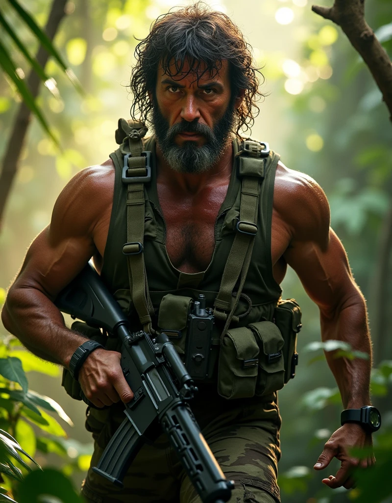 cinematic film still of  <lora:Rambo 1982 SD1.5:1.2>
Rambo a man holding a machine gun in a scene from the film rambo, shallow depth of field, vignette, highly detailed, high budget, bokeh, cinemascope, moody, epic, gorgeous, film grain, grainy