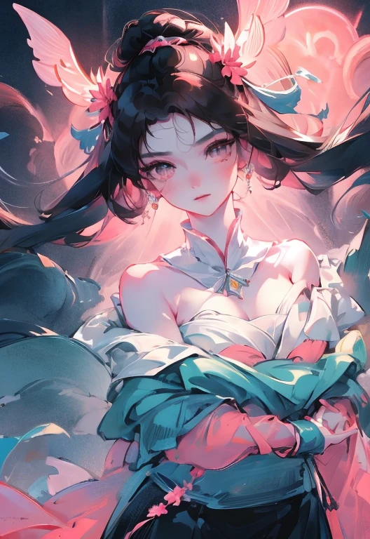 ink, 1girl, facing the camera, monochrome, looking at the viewer, brush strokes, Chinese dress, perking nipples, traditional media, watercolor <lora:Brushing-v2:0.6>, <lora:Nipple:0.60>