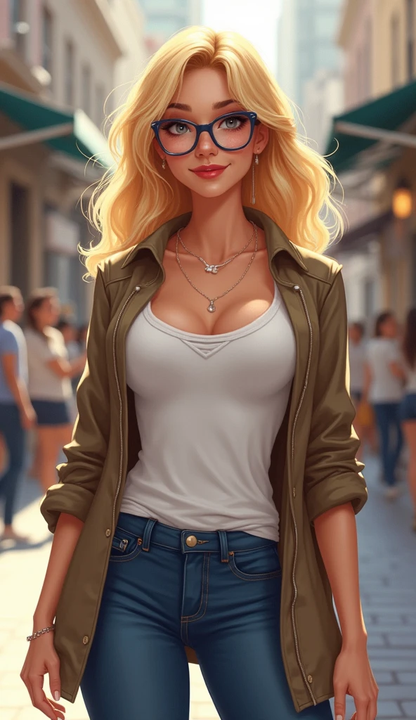masterpiece, highest quality, One girl, beautiful, Are you okay, delicate, Very complicated, detailed, Blonde Hair, Jacket, blue eyes, ((masterpiece)), extremely detailed, highest quality, High resolution, ((at the park)), Bridget, smile,